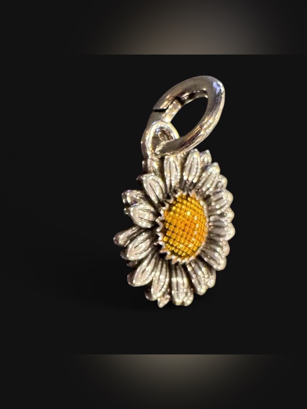 Sunflower Pendant Necklace Charm in Silver with Yellow Center